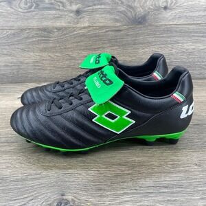 Lotto Stadio Black Green Leather Soccer Cleats Football Boots Men US 9.5 EU 42.5